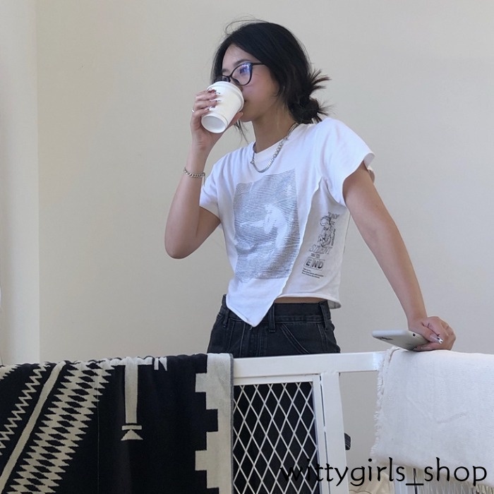 Wittygirls-áo Thun Crop Top Nữ Tay Ngắn Mùa Hè