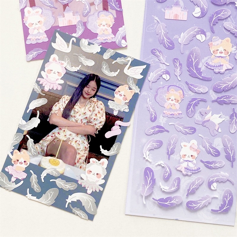 Sticker feather party_ hình dán trang trí top, card