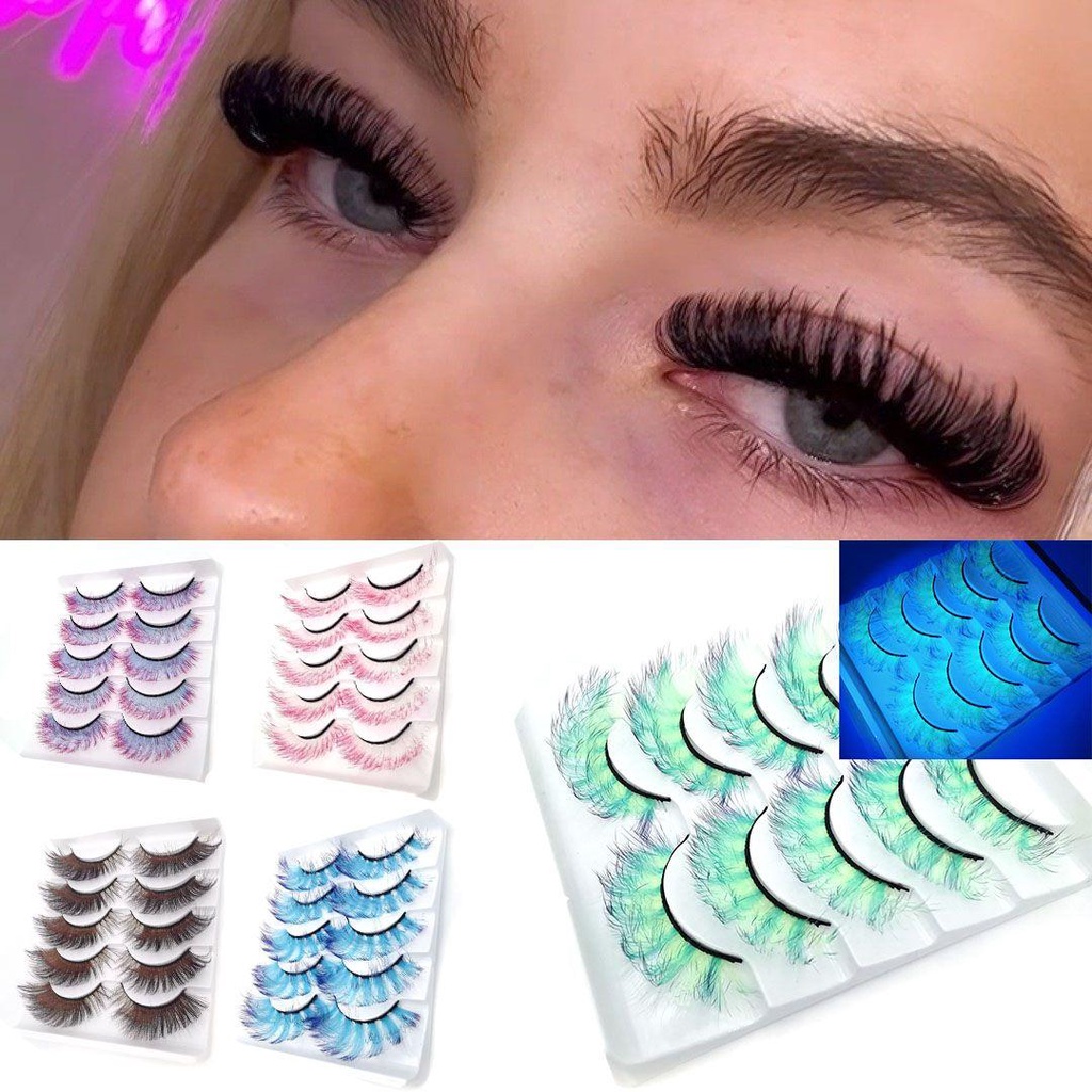 DIACHAVN Set 5 Cặp Lông Mi Giả 3D Cong Dài Tự Nhiên Màu Sắc