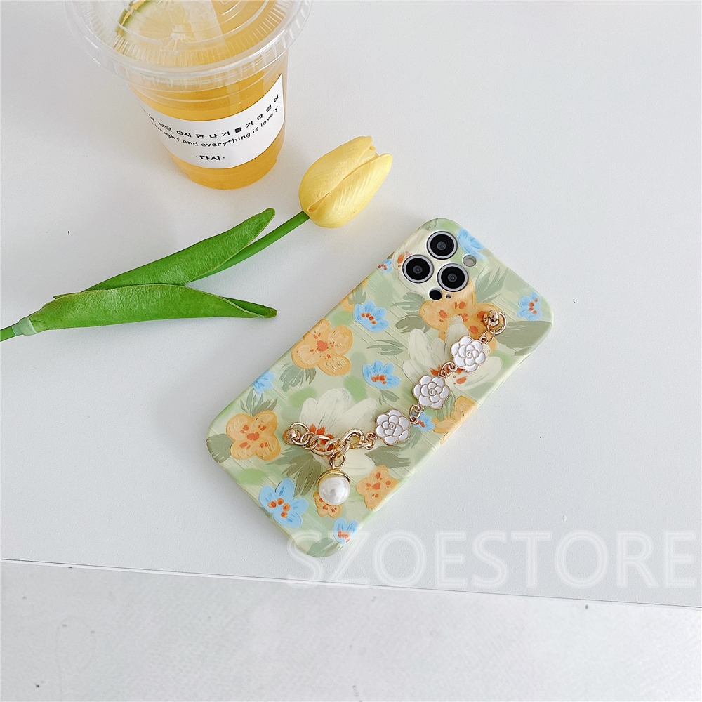 Casing Oil Painting Yellow Flowers Camellia Bracelet Skin-Friendly Soft Phone Case for iPhone 12 Mini 12 Pro Max 11 Pro Max X XS XR XSMax 8 7 Plus SE 2020