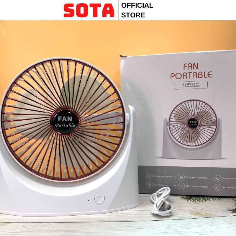 Quạt Tích Điện Mini Fanportable [Sota] Sạc Tích Điện, 3 Chế Độ Gió Mạnh Mẽ, Nhỏ Gọn Tiện Lợi