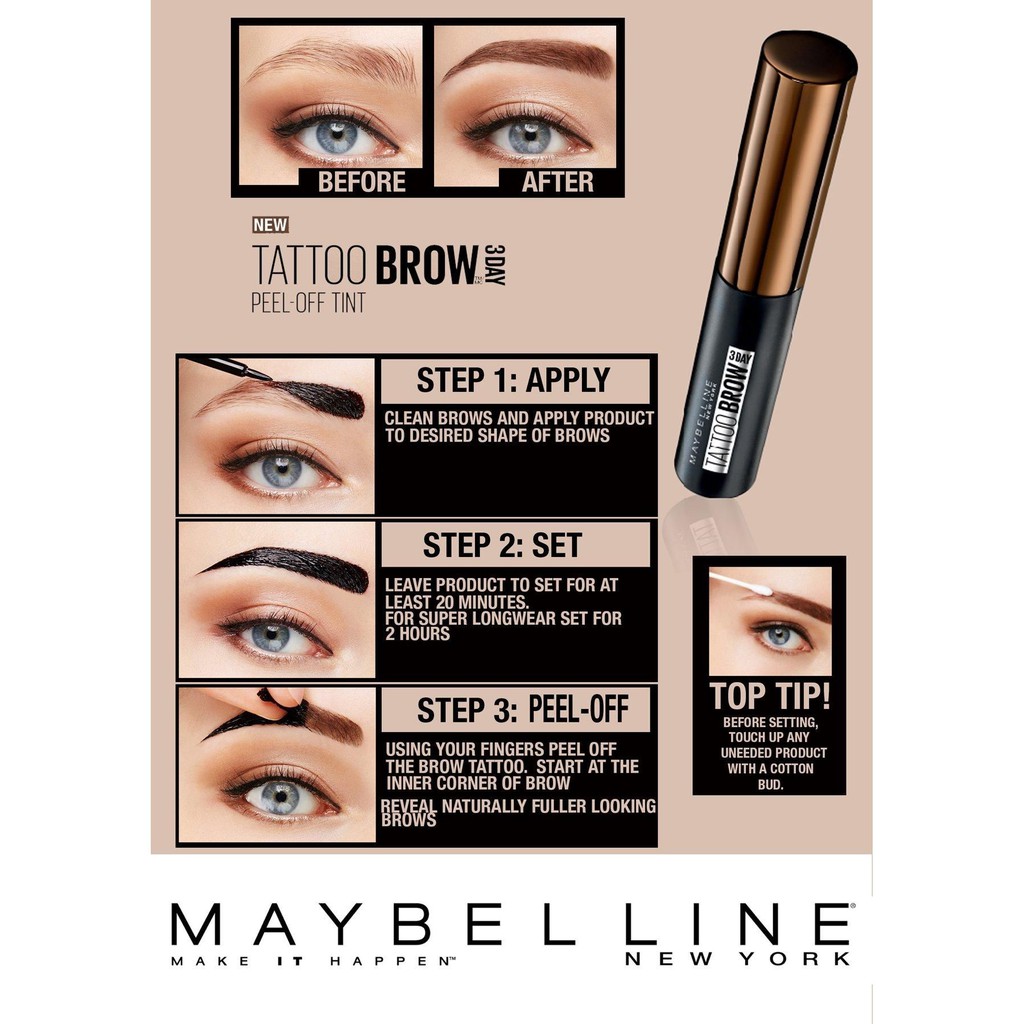 Gel Xăm Chân Mày Tạm Thời Màu Nâu Maybelline Tattoo Brow Gel Tint 5ml | BigBuy360 - bigbuy360.vn