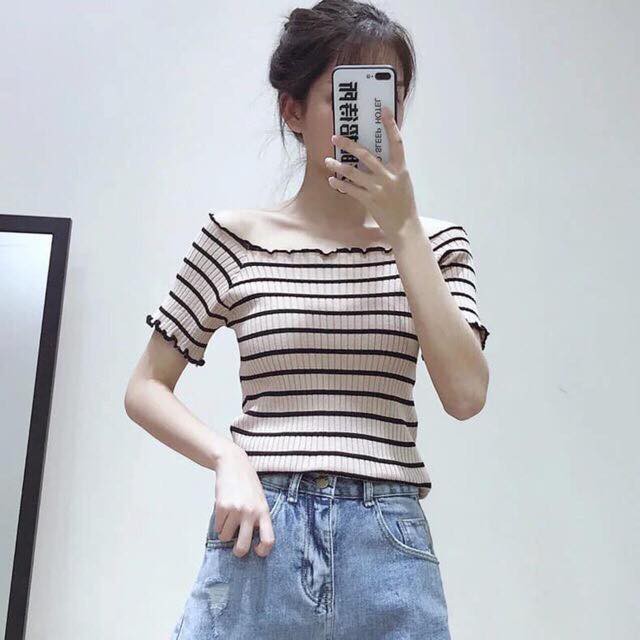 Áo trễ vai kẻ xinh xắn (kèm ảnh thật video)