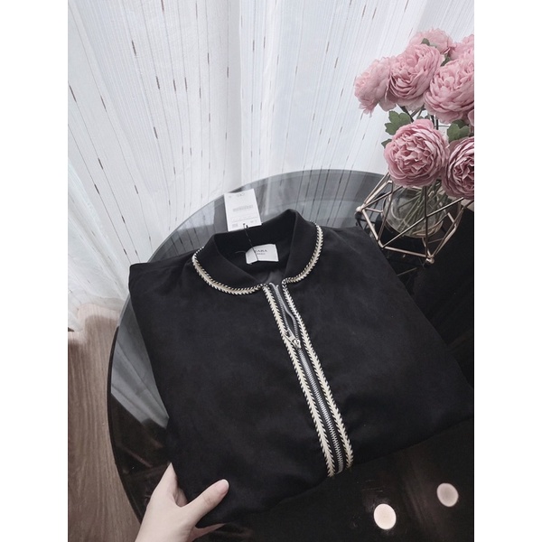 Áo bomber da lộn dây viền