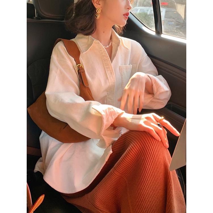 Áo dáng rộng chất nhung tăm phong cách Hồng Kông retro mới  dành cho nữ