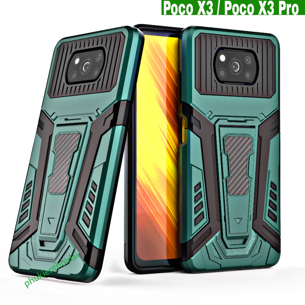 Ốp lưng Poco X3 / Poco X3 Pro Iron Man Pro chống sốc giá đỡ xem phim cao cấp