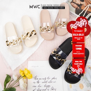 Dép Nữ MWC Đế Bệt Quai Ngang Phối Móc Xích NUDE- 3429