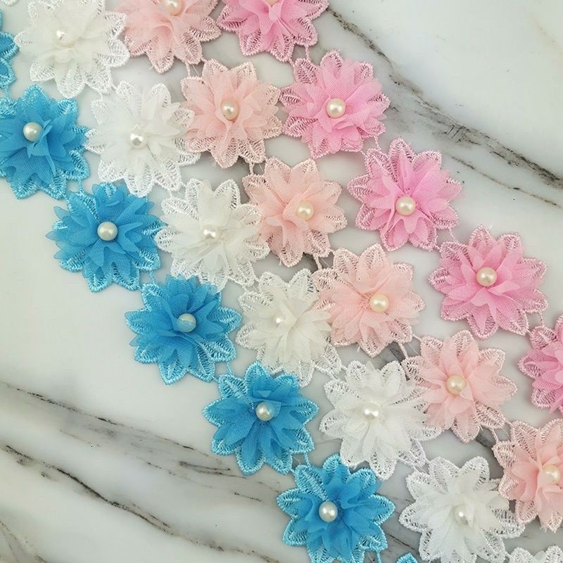 Cuộn vải ren 17 bông hoa 4 màu 5cm dùng để trang trí quần áo DIY dễ thương