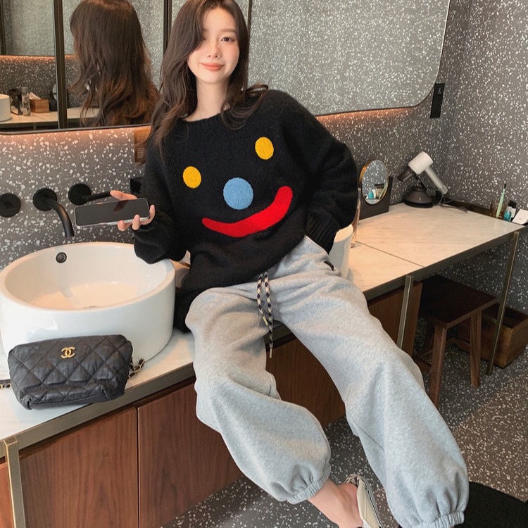 Áo sweater dệt kim mỏng dáng rộng cổ tròn thiết kế đơn giản thời trang 2021 dành cho nữ