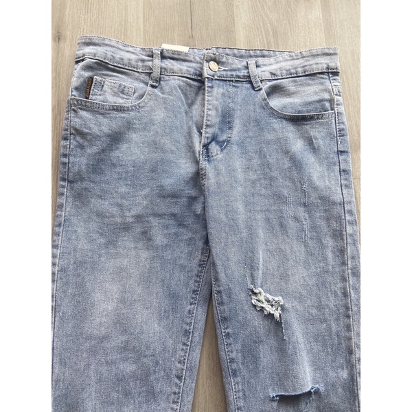 Quần skinny jean rách gối xanh xám