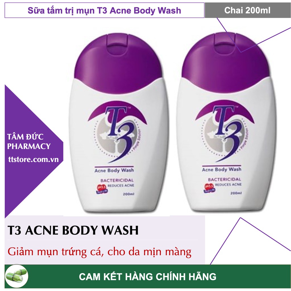 Sữa tắm giảm mụn lưng T3 ACNE BODY WASH [Chai 200ml]