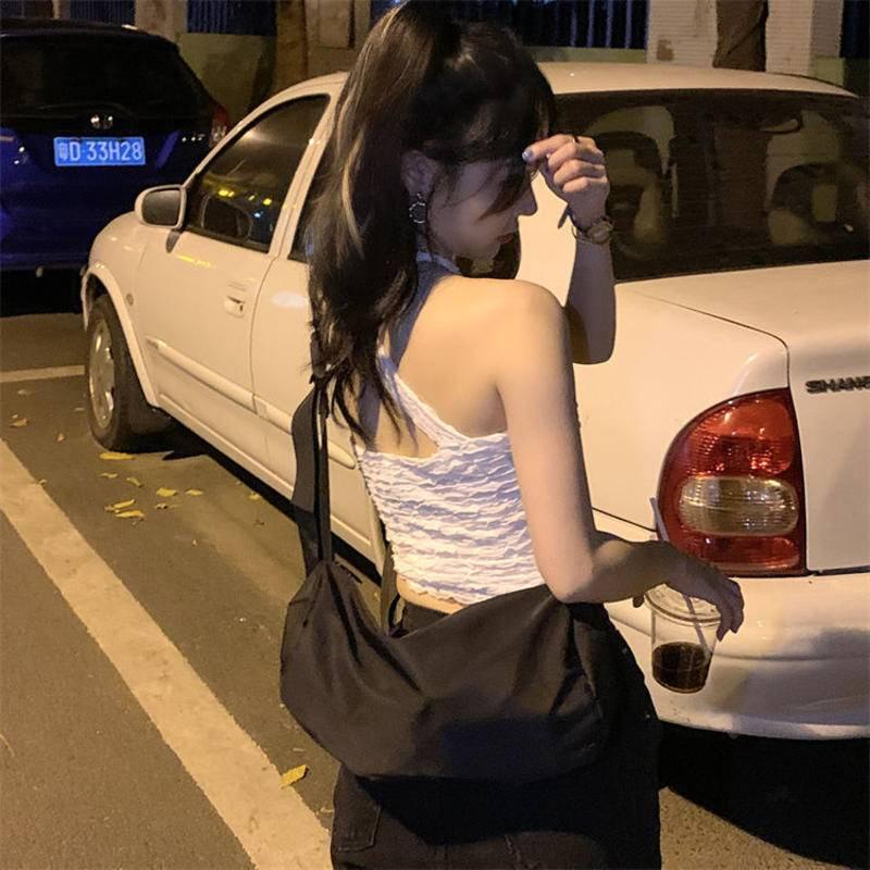 Áo Yếm Phụ Nữ Mùa Hè Ngắn Màu Hồng Sexy Đồ Trẻ Em Chéo Hai Dây Cổ Áo Khoác Bên Ngoài Ống Trên