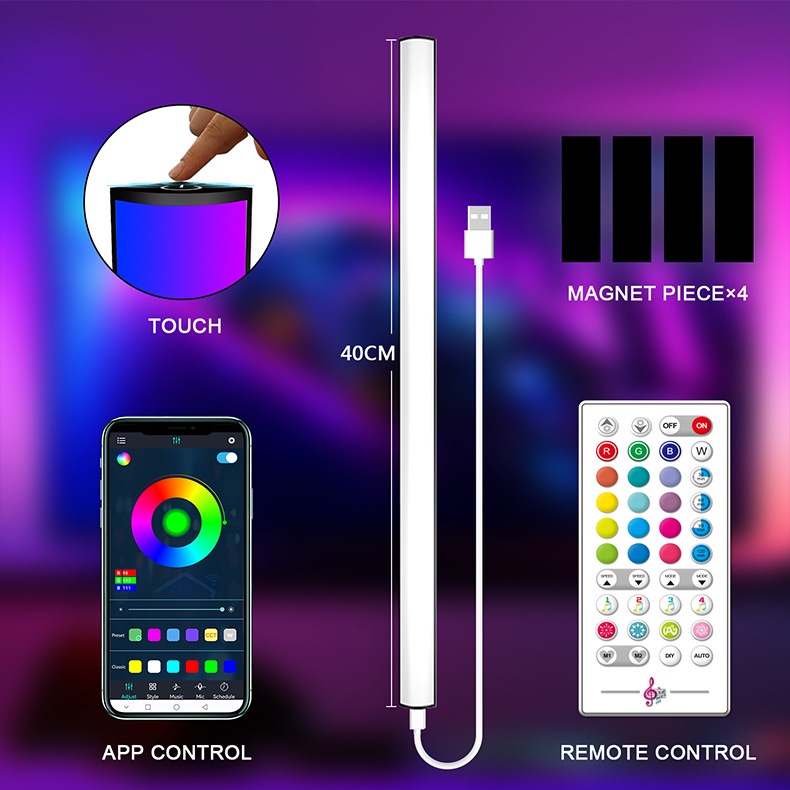 Combo 2 Thanh Đèn LED RGB Treo Màn Hình, Nháy Theo Nhạc Decor Góc PC TV Hiệu Ứng LED Đổi Màu Tặng Kèm Remote Điều Khiển