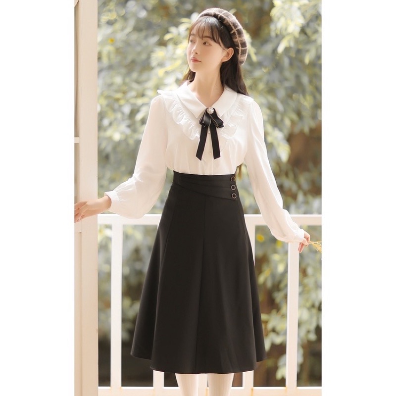 Chân Váy Công Sở Xoè Phối Cúc Đai Trẻ Trung, Chân Váy Công Sở Nữ