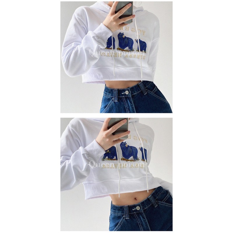 [ORDER] Áo crop hoodie hình thêu chất nét_ảnh thật tự chụp