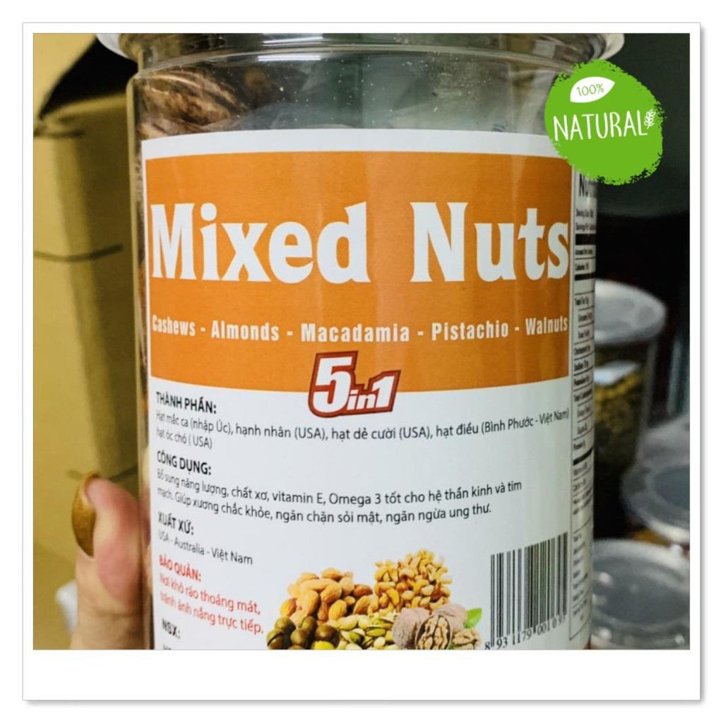 [Mới]  Hạt Mix Nuts 5 loại  Hạt Macca – Hạnh nhân – Hạt Dẻ cười – Hạt Điều – Hạt Óc chó  (500g)