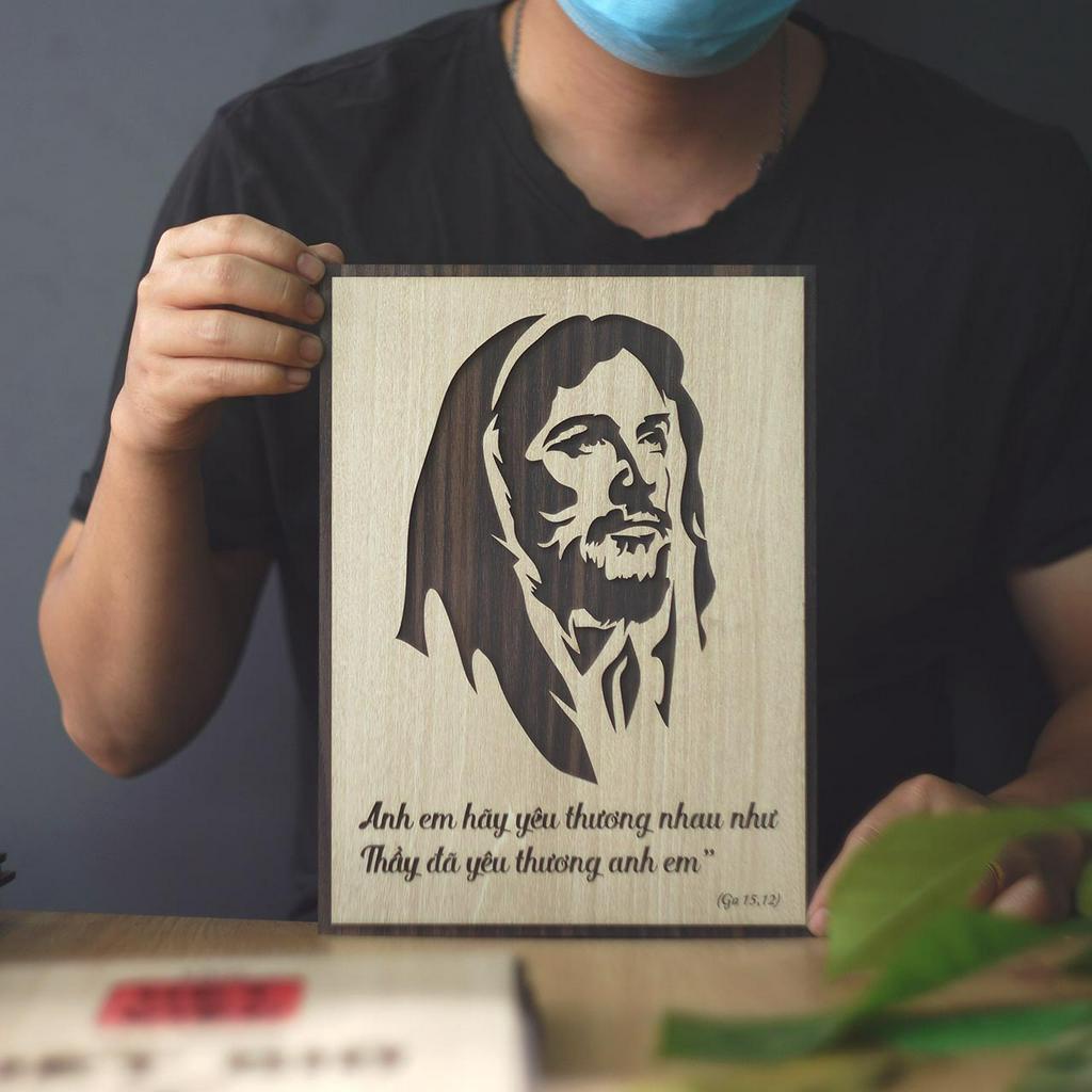 Tranh treo tường Công Giáo trang trí bằng gỗ khắc hình ảnh Đạo Thiên Chúa 30x40cm