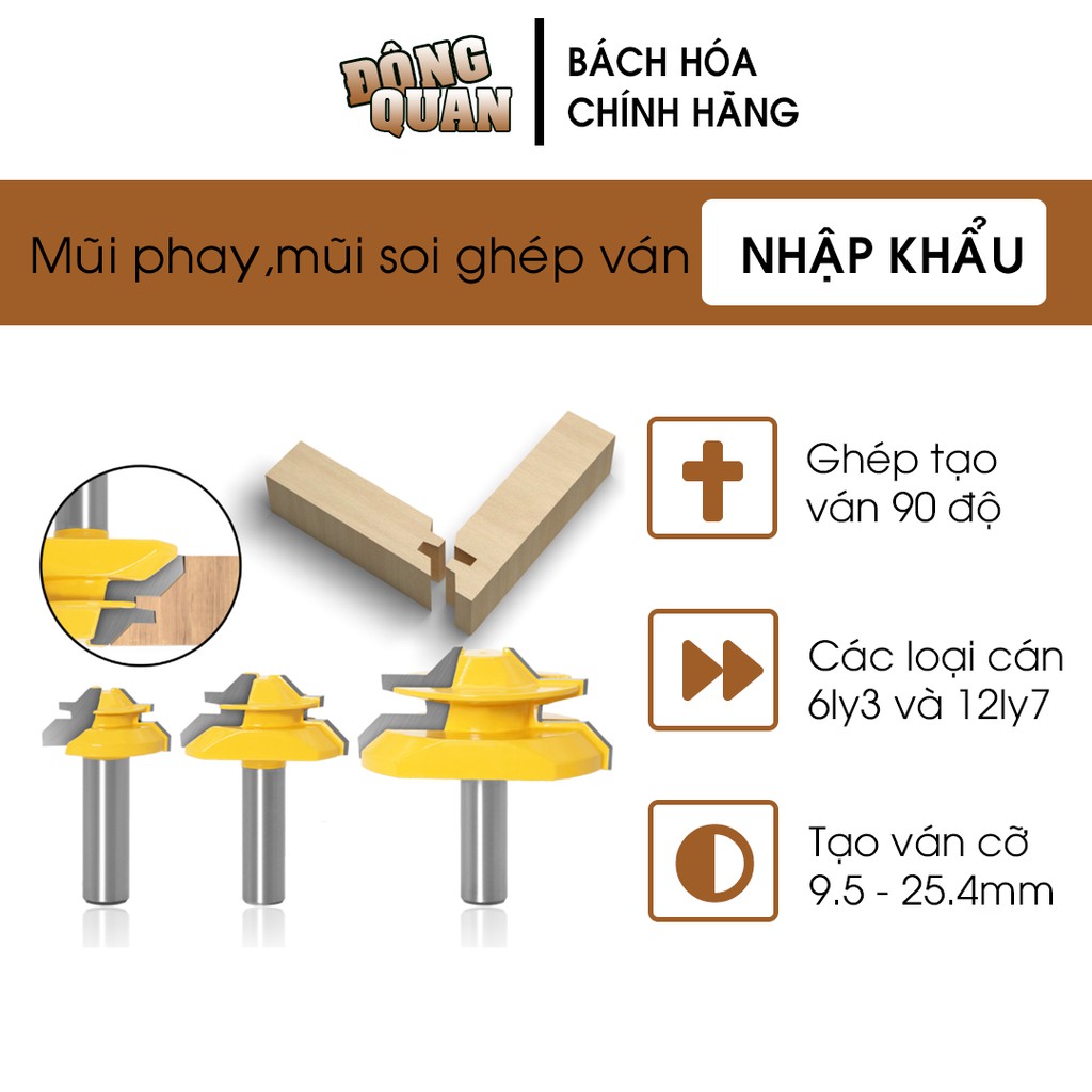 [ MŨI PHAY GHÉP VÁN GÓC VUÔNG COS 6LY3 VÀ 12LY7 ] MŨI SOI GHÉP GỖ 45 ĐỘ LOẠI LƯỠI HỢP KIM CHẤT LƯỢNG CAO