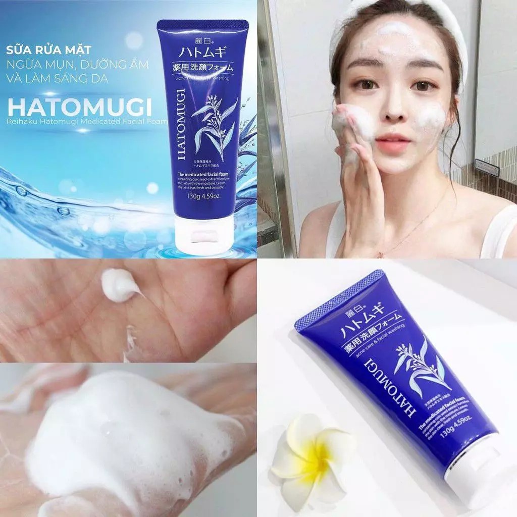 Sữa Rửa Mặt Hatomugi The Medicated Facial Foam ý dĩ ngừa mụn, làm sáng da cho da dầu 130g