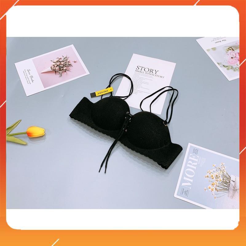 Áo lót nữ su đúc quả ngang dây rút, nâng ngực, vân hoa, chip A8339