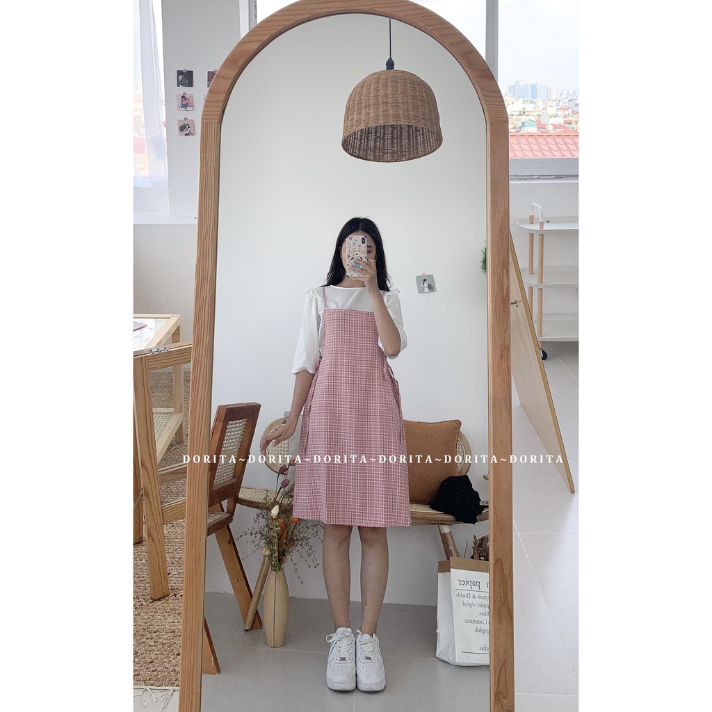 Set yếm dây + áo voan trắng tay lửng Ulzzang, Set yếm nữ - Dorita Boutique