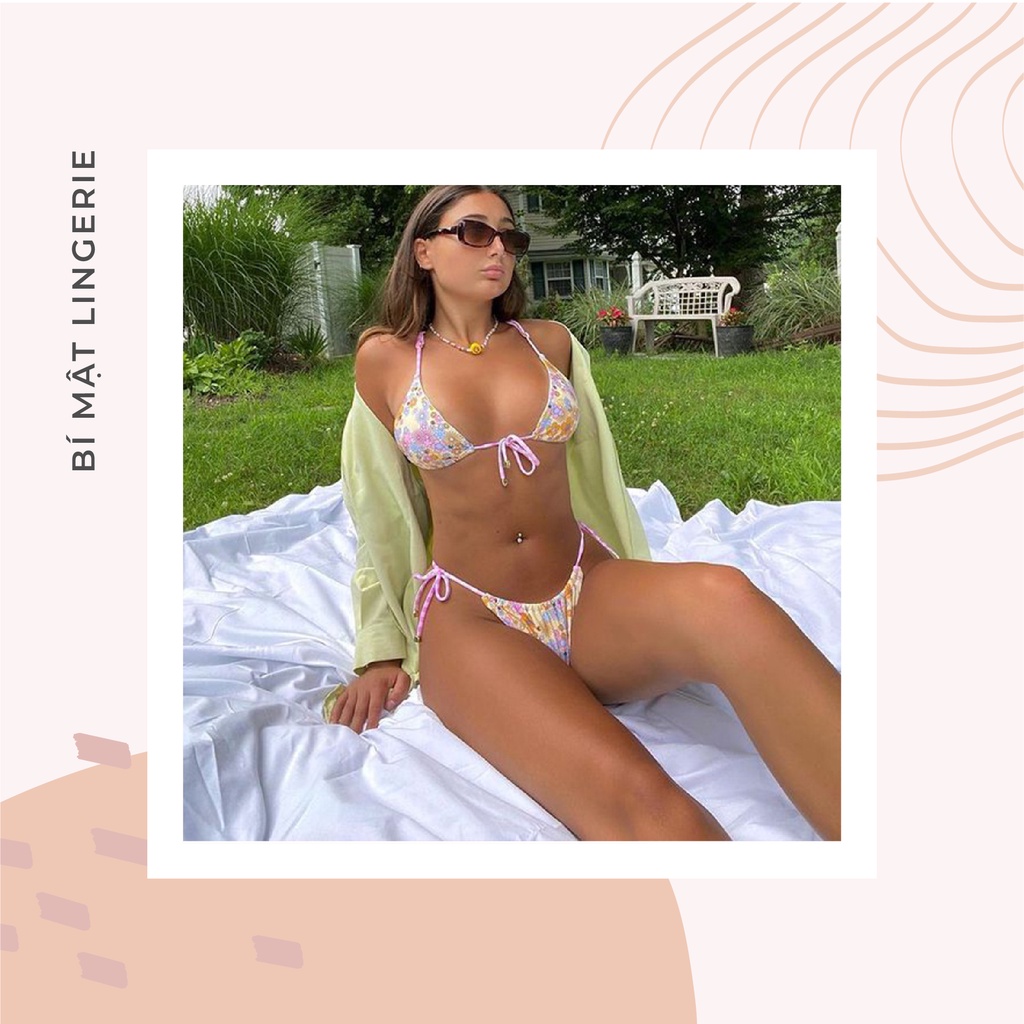 Bộ đồ bơi bikini 2 mảnh cho tôn vòng 1 sexy buộc dây hoạ tiết hoa nhí sẵn hàng hot trend mùa hè 2023