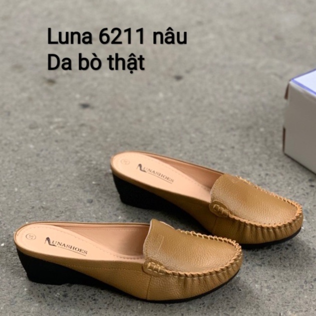 Dép sục nữ 3p da bò mềm êm chân LUNASHOES 6211 bảo hành 2 năm giày trung niên cho mẹ ảnh thật