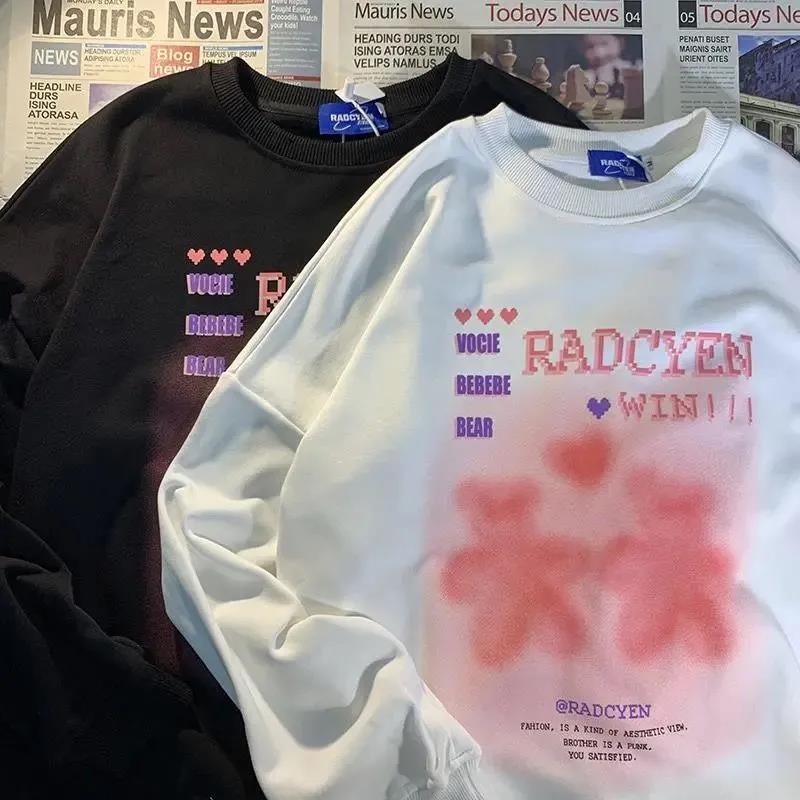 【ZHELIHANGFEI】Áo Thun Sweater Tay Dài Dáng Rộng In Hình Gấu Kiểu Graffiti Dễ Phối Đồ