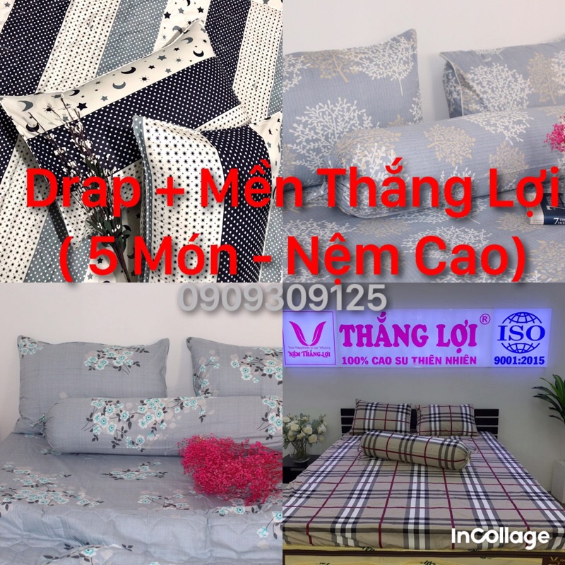 bộ drap mền Thắng Lợi (5 món - nệm cao) chuẩn LOGO