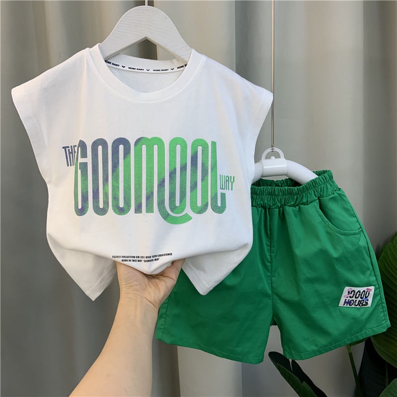 Set Đồ Mùa Hè Hai Món Gồm Áo Ba Lỗ Mỏng Phong Cách Hàn Quốc Cá Tính Cho Bé Trai 5 Tuổi