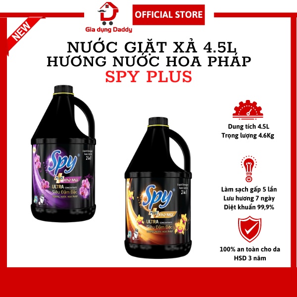 Nước giặt xả SPY PLUS 4.5L Giặt sạch gấp 5 lần, Diệt khuẩn 99.9%, Hương nước hoa Pháp, Phù hợp giặt tay và giặt máy