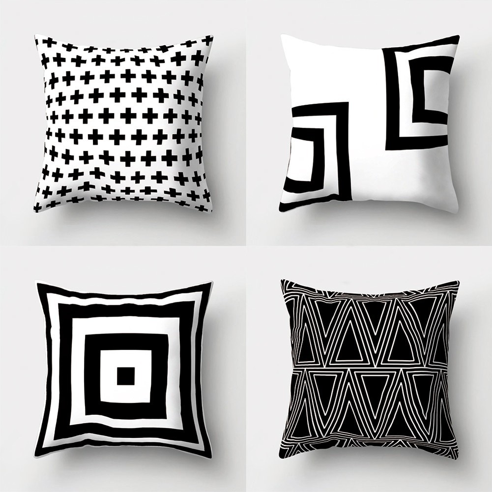 Bao Gối Vuông Họa Tiết Hình Học Trắng Đen
