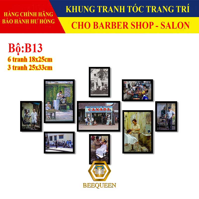 20 Bộ Tranh Tóc - Tranh Barber Shop Trang Trí Quán Tóc Có Khung và Phụ Kiện Treo Kèm Theo