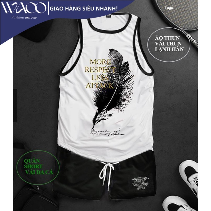 Bộ Áo TankTop và Quần Short thể thao STT54 tập Gym thể thao Áo Ba Lỗ thun lạnh quần đùi thun- BeYourWaoo