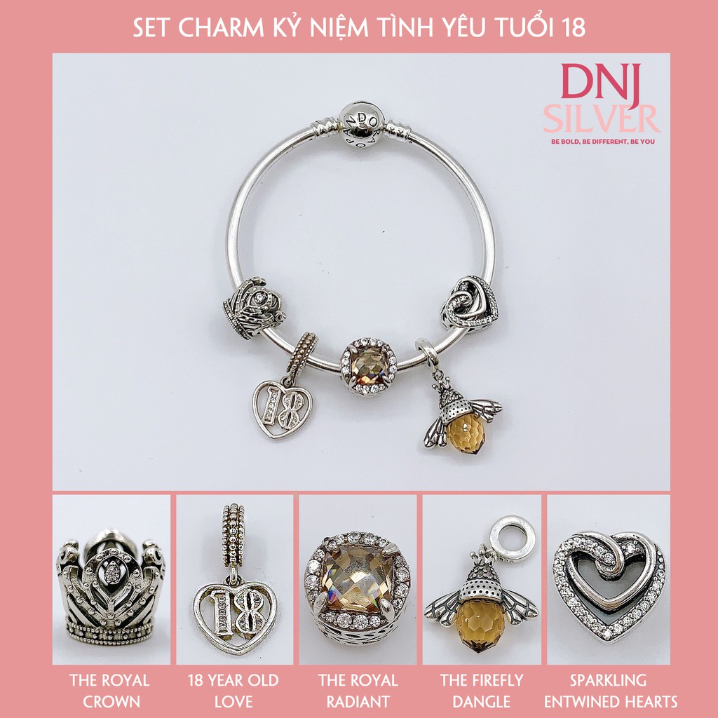 [Hàng cao cấp] Vòng Bạc S925 ALE Cao Cấp - SET CHARM KỶ NIỆM TÌNH YÊU TUỔI 18 - Mã sản phẩm VONGBAC_1235