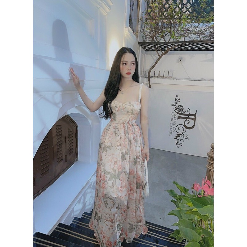 Váy maxi tơ hoa cao cấp | BigBuy360 - bigbuy360.vn