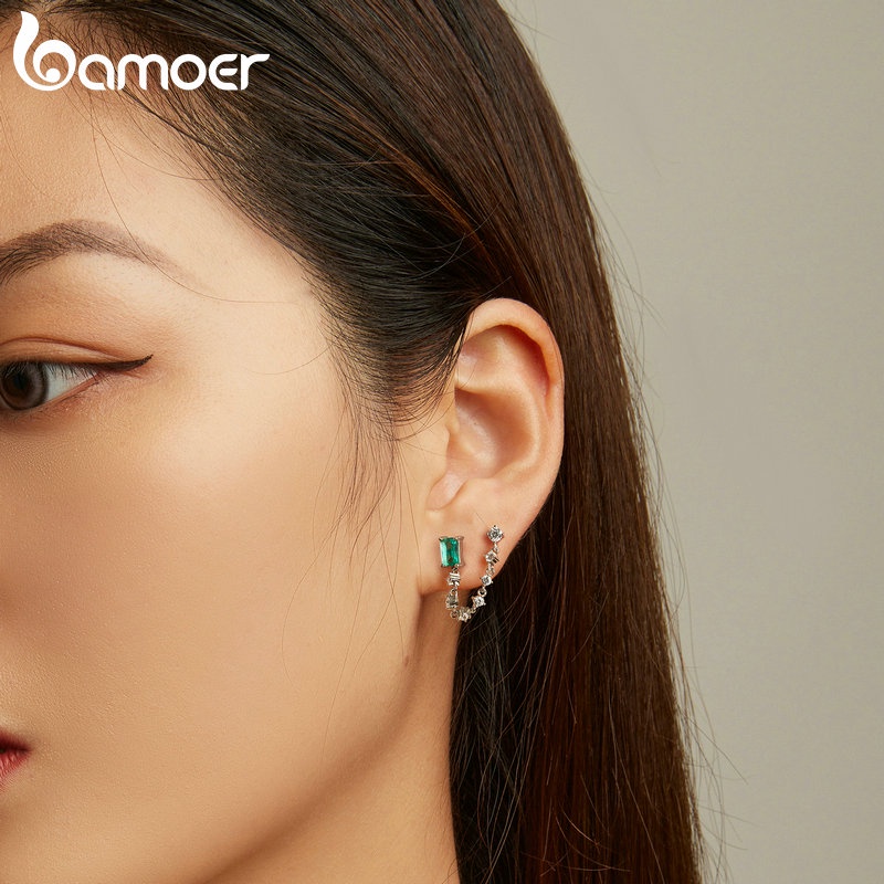 Bông tai Bamoer bạc s925 đính đá thời trang cho nữ