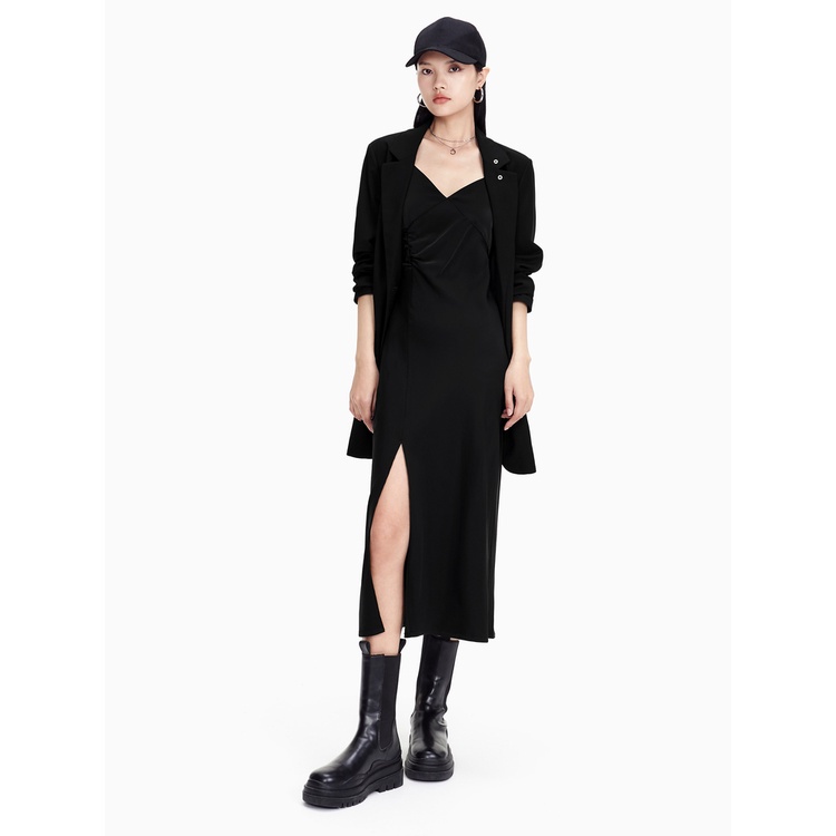 NEW - Váy đầm hai dây dáng dài xẻ tà cổ V A21