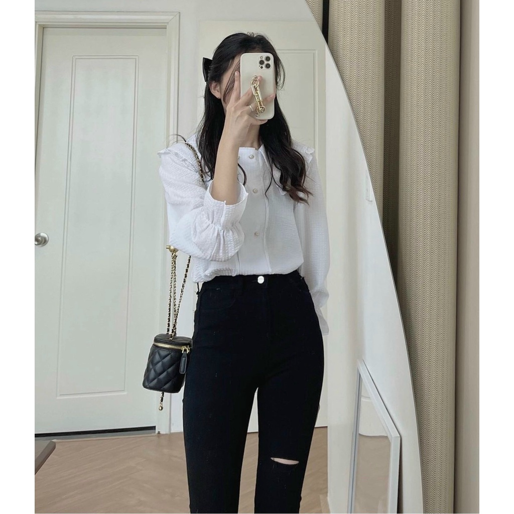 Áo sơ mi kẻ cổ bèo hàng loại 1 phong cách tiểu thư dành cho nữ | BigBuy360 - bigbuy360.vn