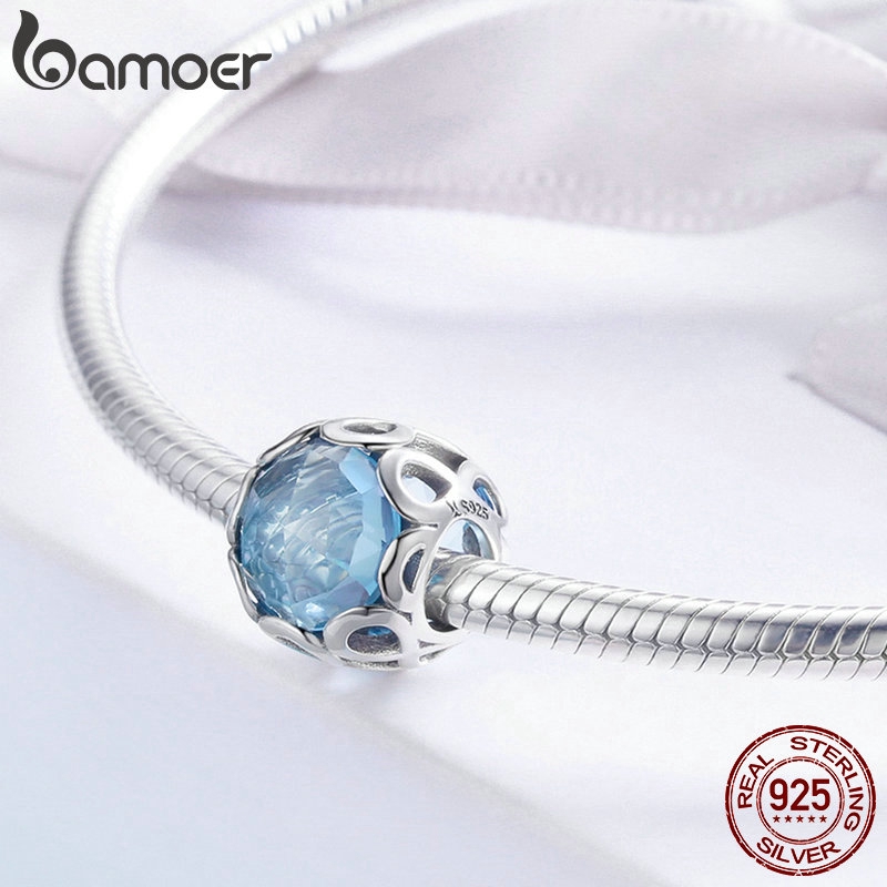 Hạt phụ kiện Bamoer SCC755 bằng bạc 925 đính đá pha lê CZ làm trang sức thủ công tinh tế sang trọng