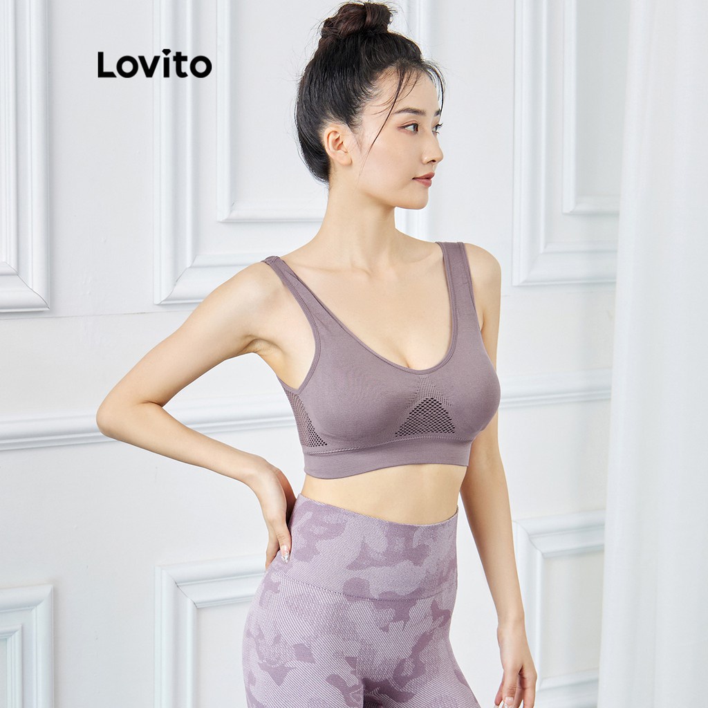 Áo ngực yoga thể thao Lovito có miếng đệm tháo rời được màu trơn L15X169