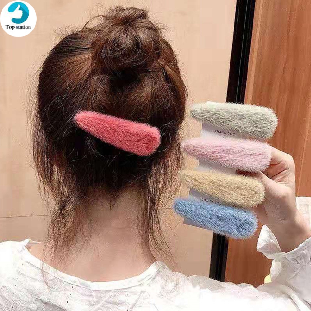 Kẹp tóc lông nhung màu sắc ngẫu nhiên phong cách Hàn Quốc cho nữ