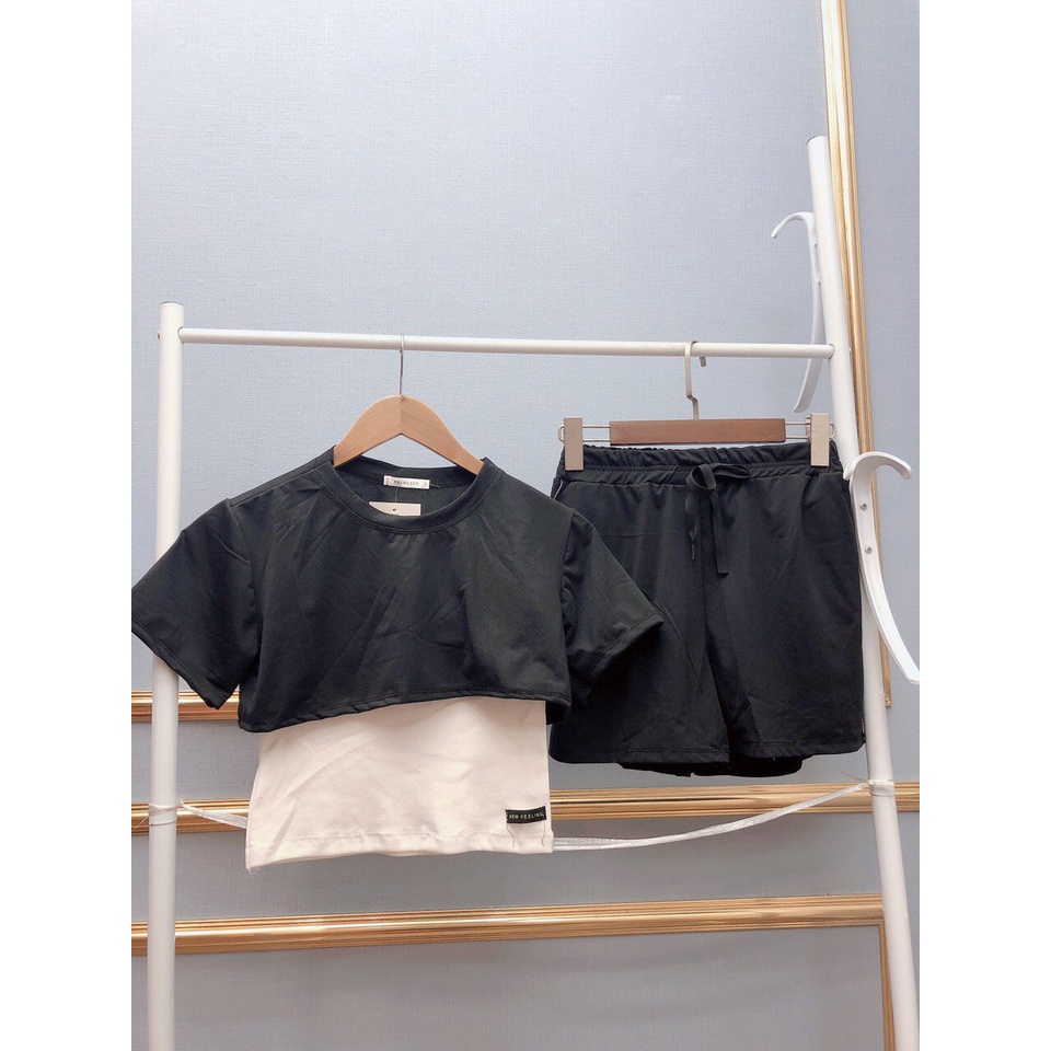Sét Đồ Bộ Nữ 3 Món Chất Liệu Vải Su Cao Cấp, Áo Croptop kết hợp Quần Thun-VATI