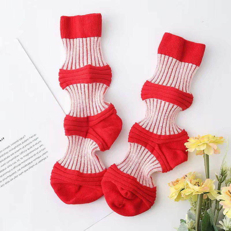 TL130 Tất vớ nữ cổ cao vớ đèn lồng cá tính len sọc