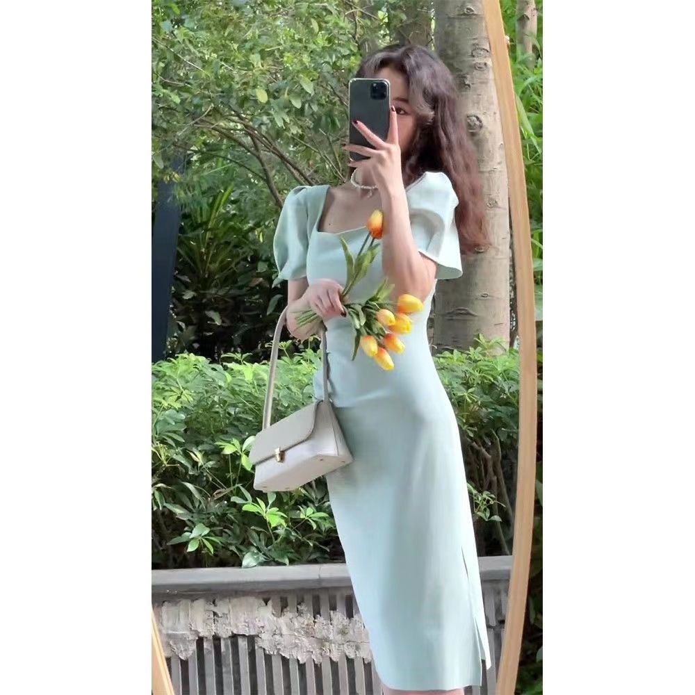 Đầm Maxi Tay Ngắn Cổ Vuông Dáng Bút Chì Phong Cách Hàn Quốc Thời Trang Mùa Hè Mới Cho Nữ
