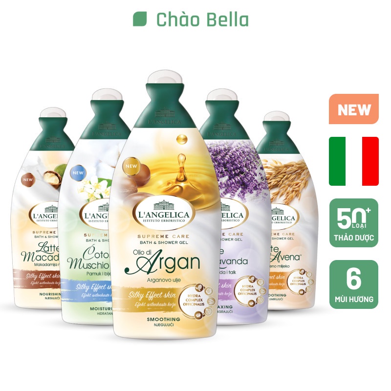 Sữa Tắm Thảo Dược Cao Cấp Ý L'Angelica | Trắng Da, Dưỡng Ẩm, Mềm Mịn Da, Thơm Lâu Mùi Hoa Thiên Nhiên (500ml)