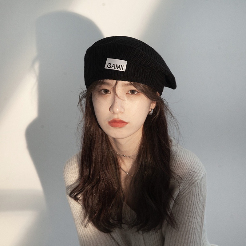 Nón Beret Len Màu Đen Thời Trang Hàn Quốc Cho Nữ