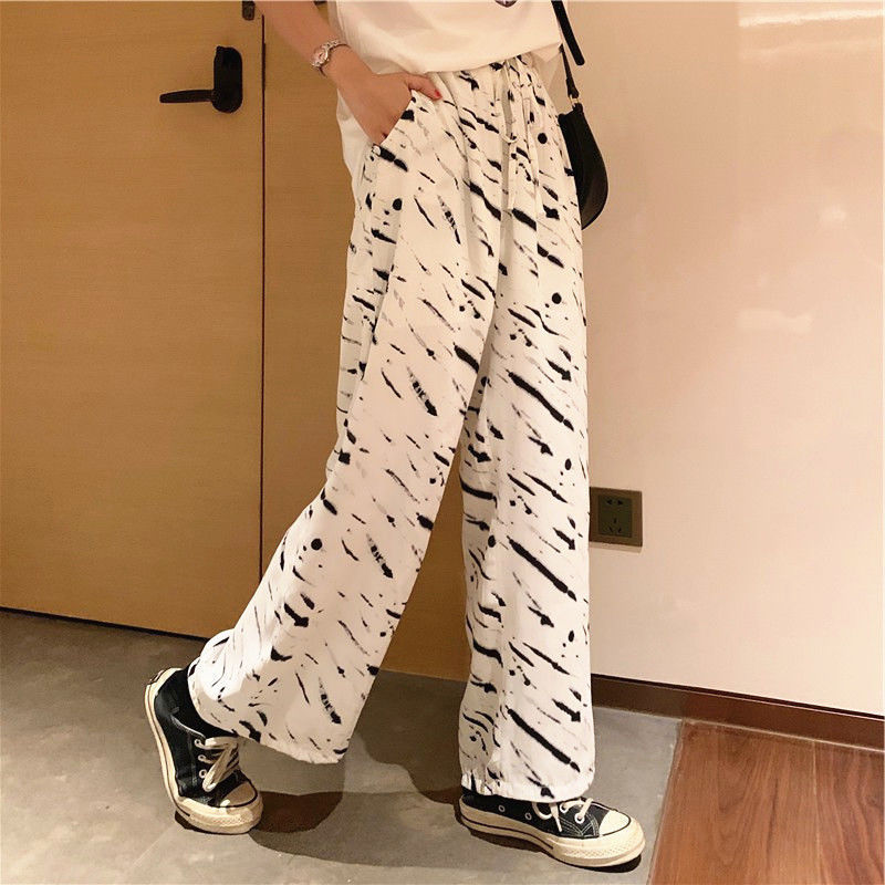Summer fashion Korean loose retro print student zebra pattern casual wide-leg pants