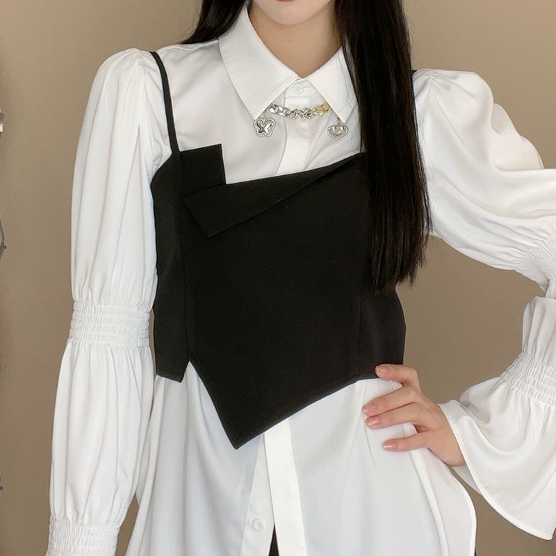 Set áo sơ mi và áo yếm thời trang kết hợp mặc bên ngoài cho nữ