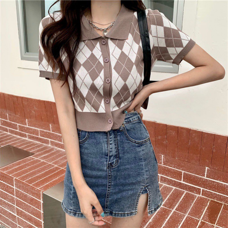 Áo Croptop Len Tăm Họa Tiết Quả Trám - Ulzzang - Titto Closet